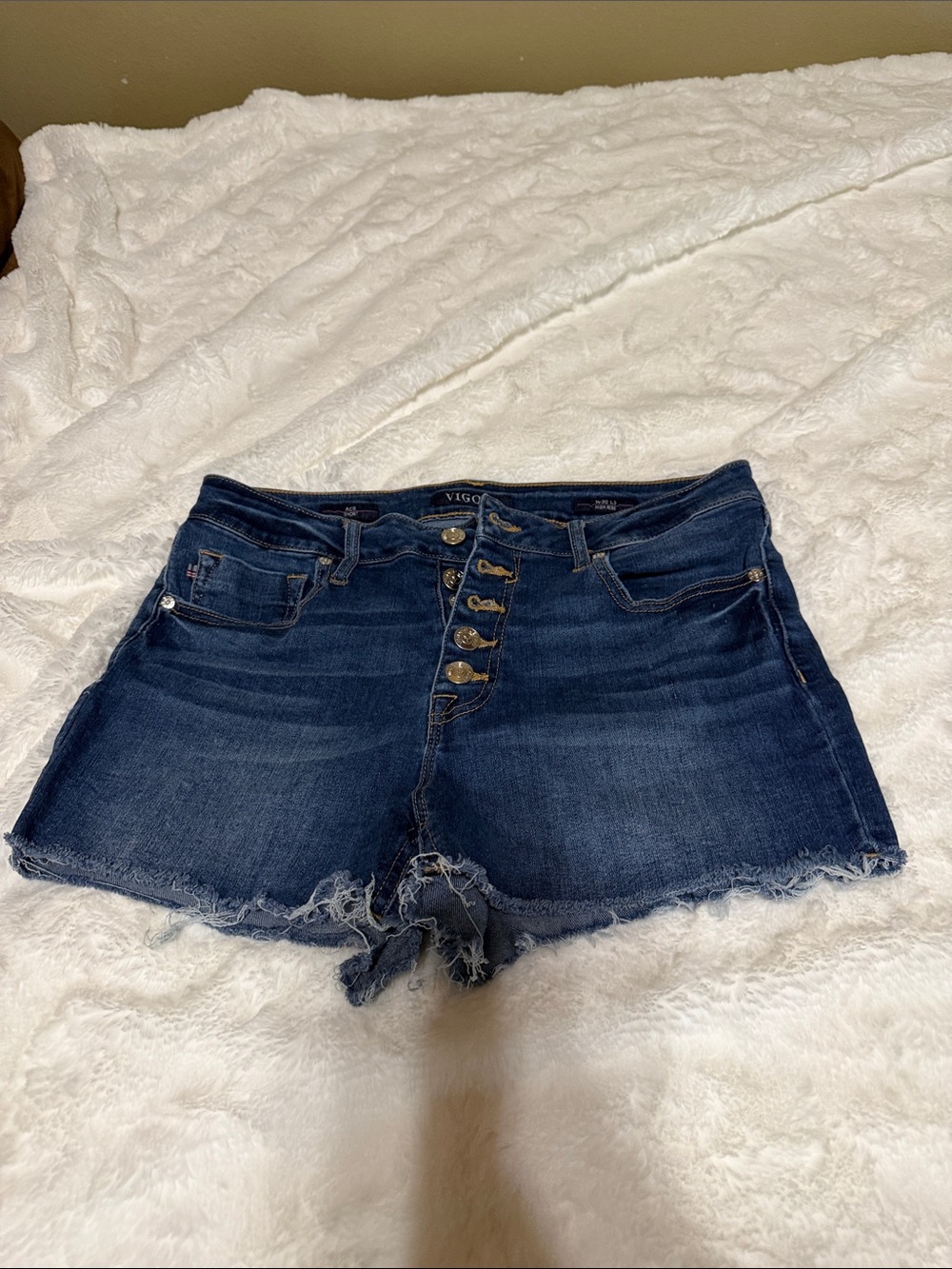 Vigoss Dark Blue High-Rise Button-Front Denim Shorts
